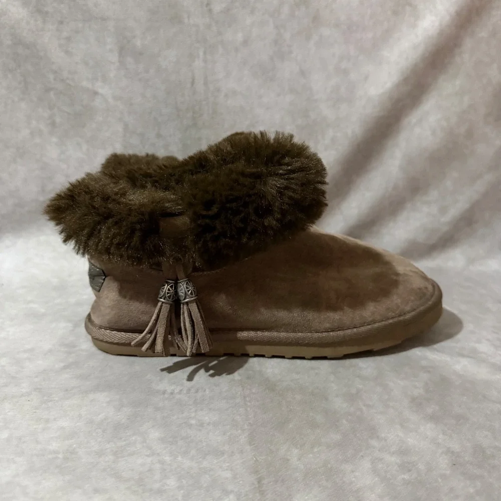 Dunes Ankle Boots Womens 8 Tan Good Faux Fur Tassel Suede 1092